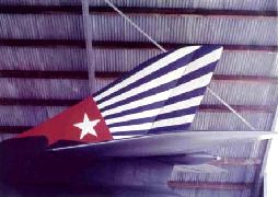 Foto van staart van vliegtuig met Morgenster. Bron: https://www.papuaerfgoed.org/nl/Het_spoor_van_de_veteranen+#Troepensterkte%20gaat%20naar%2010.000%20man