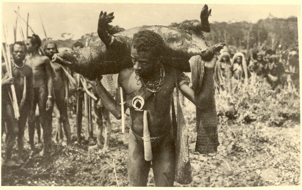 BD/138/10 - 
Man wearing pig on his back
