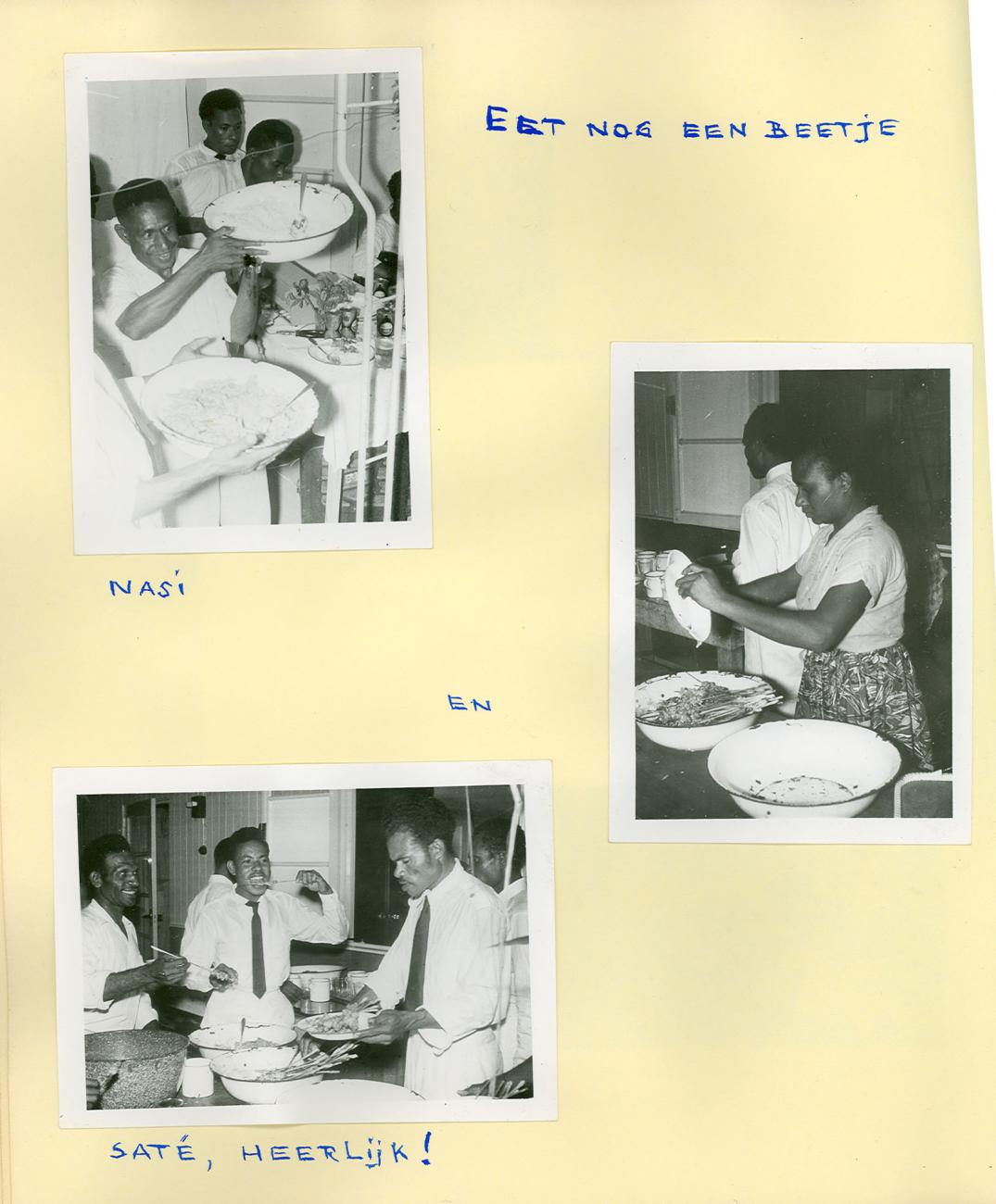 BD/83/34 -
De avondmaaltijd in het onder bestuur gebrachte Sarmi: nasi en sate