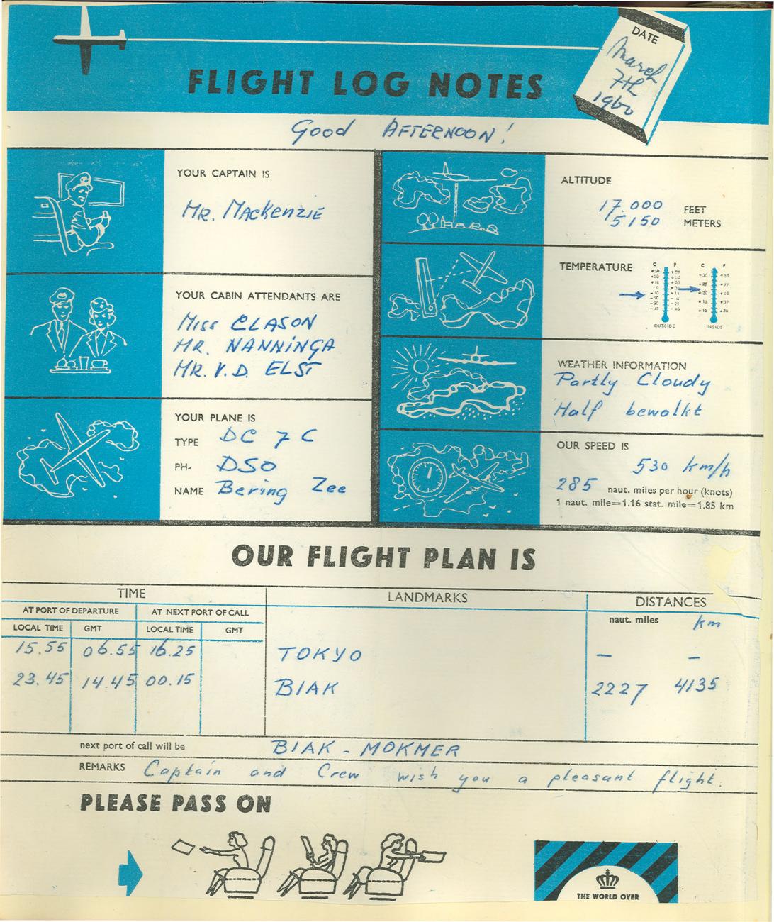 BD/83/4 -
Flight details Tokio - Biak