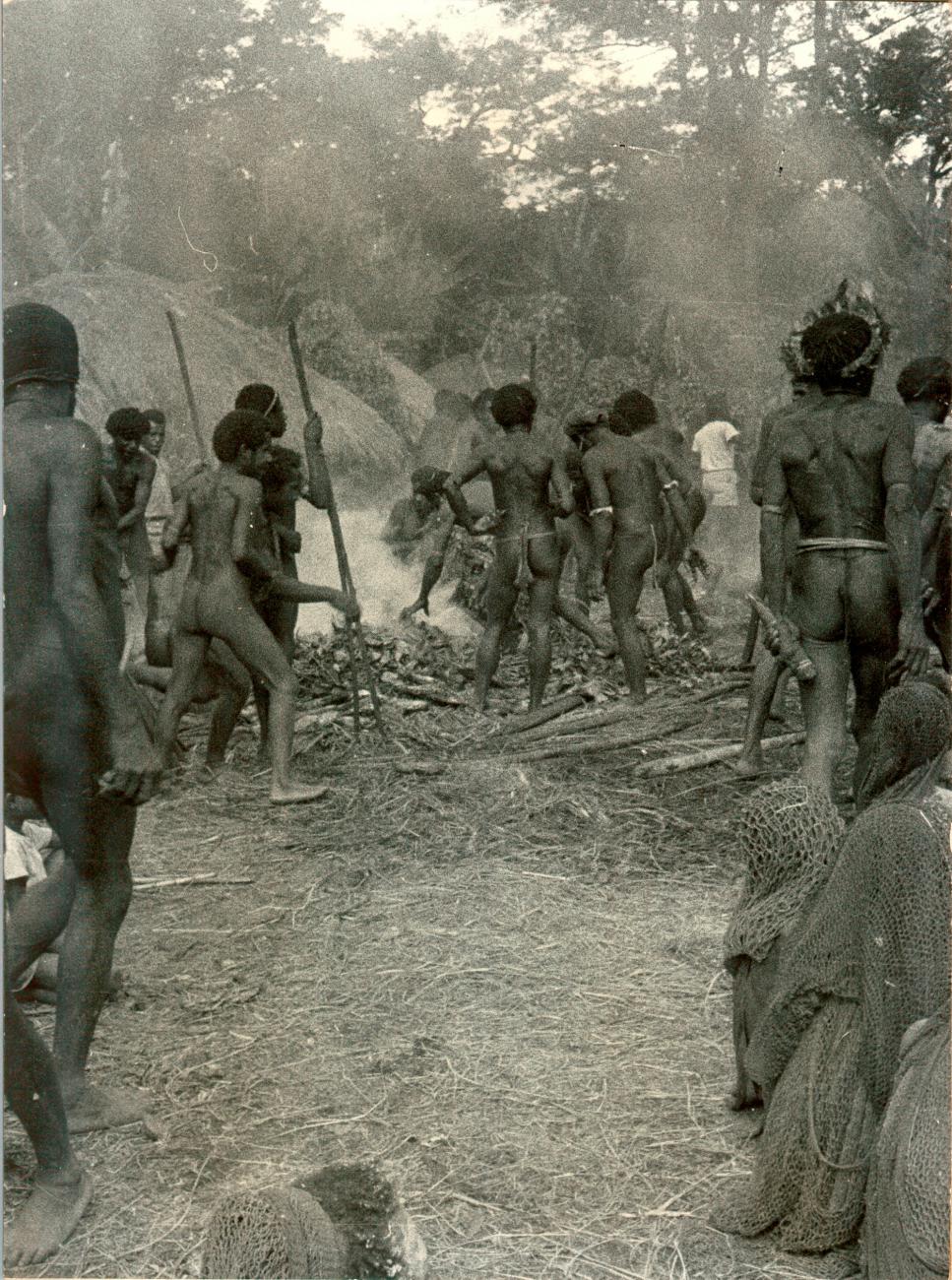 BD/40/9 -
Mountainland inhabitants preparing food in a village during a pig feast