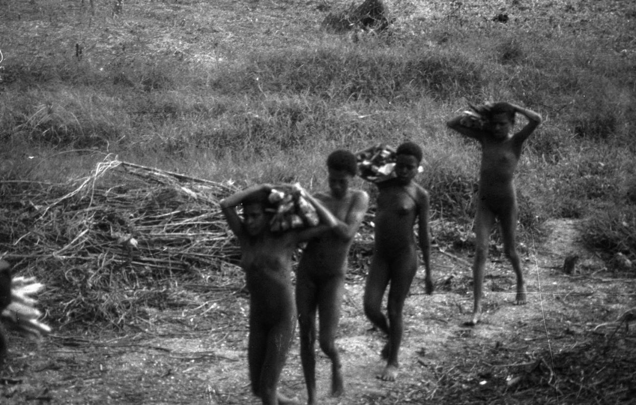 BD/216/42 -
Meisjes uit de Asmat met brandhout