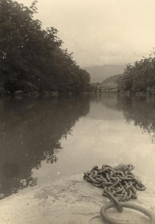 BD/269/40 -
Zicht vanaf boot op een rivier in de Baliem?
