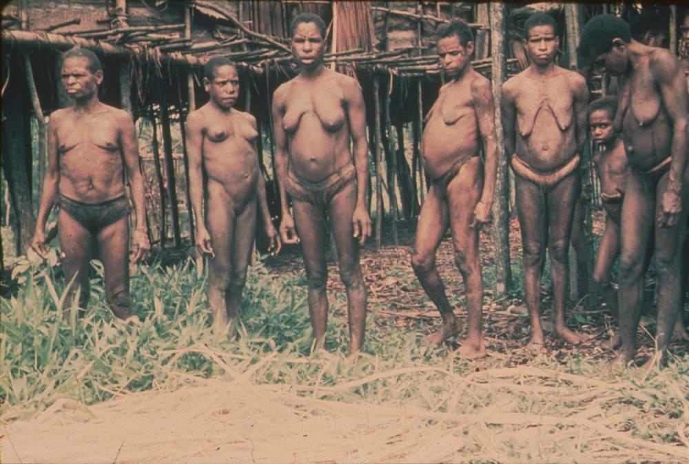 BD/30/42 - 
Some Asmat women in front of a stilt house
