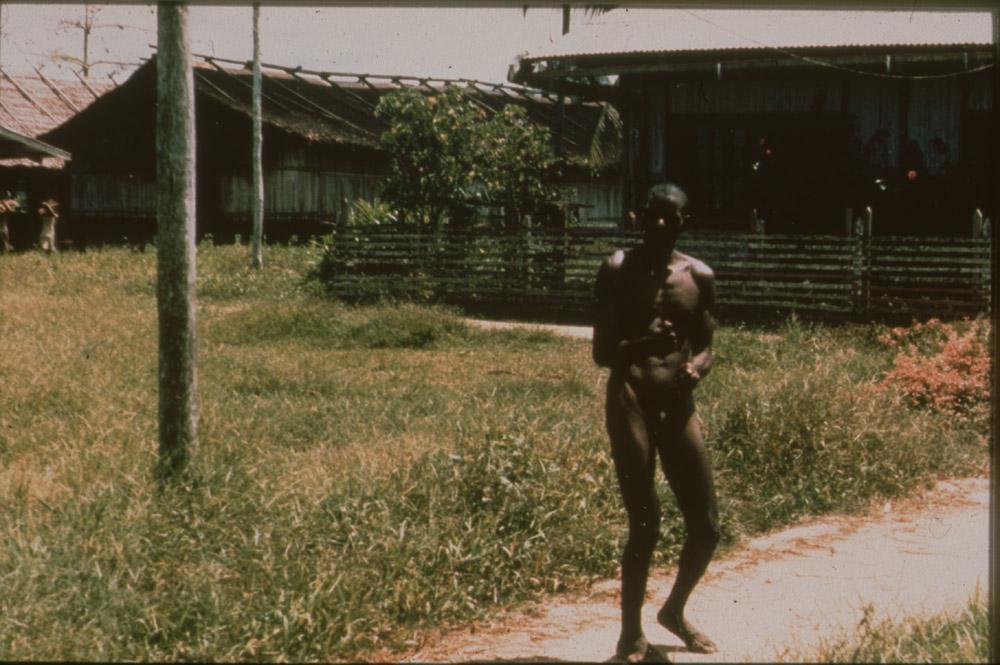 BD/30/93 -
Asmat man with stick in his hand on a path in the village