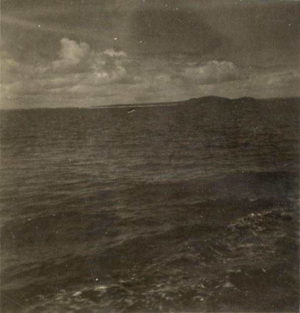 BD/318/85 -
Foto van eiland genomen vanaf schip op Sentani-meer
