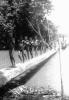 BD/216/112 Kinderen lopen over een stam die als brug over het water ligt